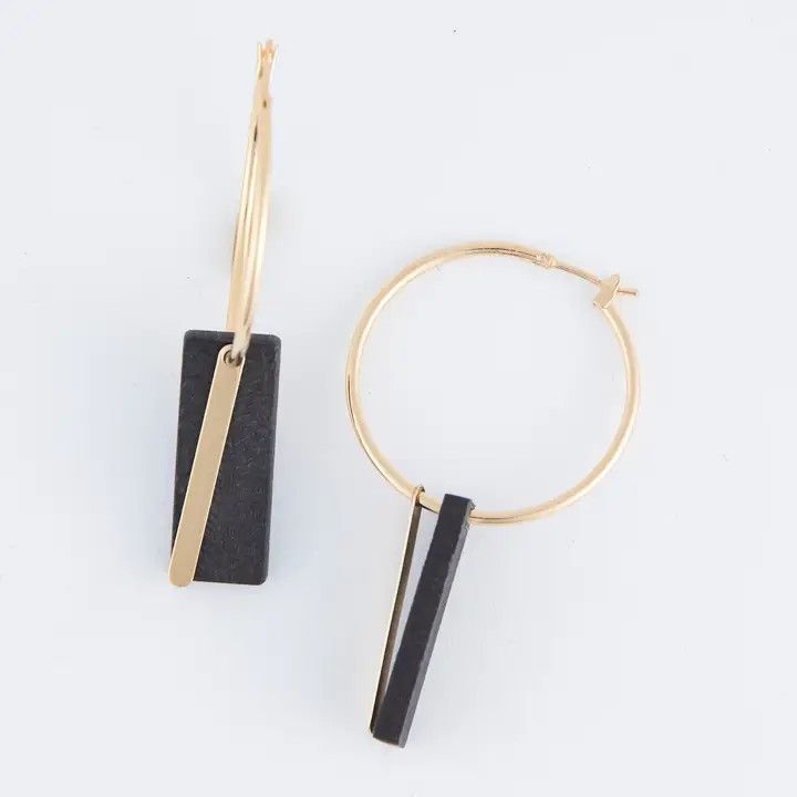 Jolie Wooden Bar Gold Hoop Earrings
