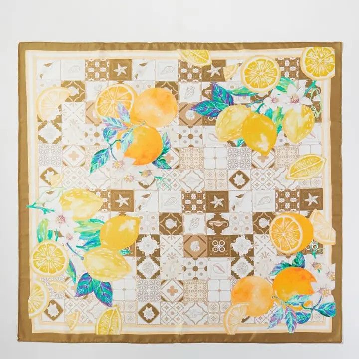 Lemon and Orange Print Square Bandana Scarf