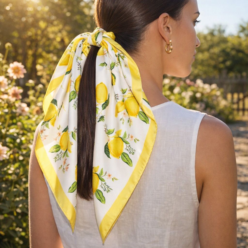 Lemon &amp; Flowers Square Bandana