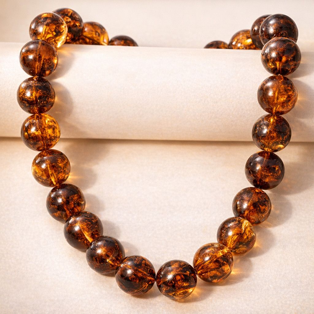 Large Tortoise Shell Ball Beaded Necklace