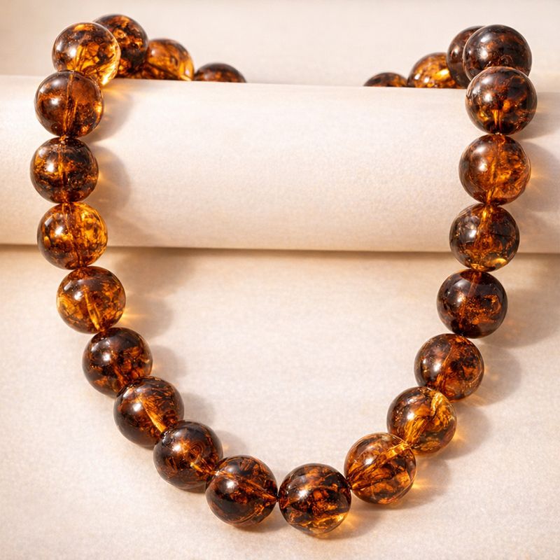 Large Tortoise Shell Ball Beaded Necklace