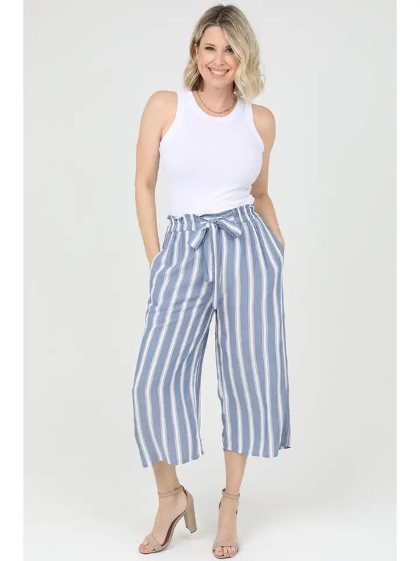 Striped Crop Length Wide Leg Pants