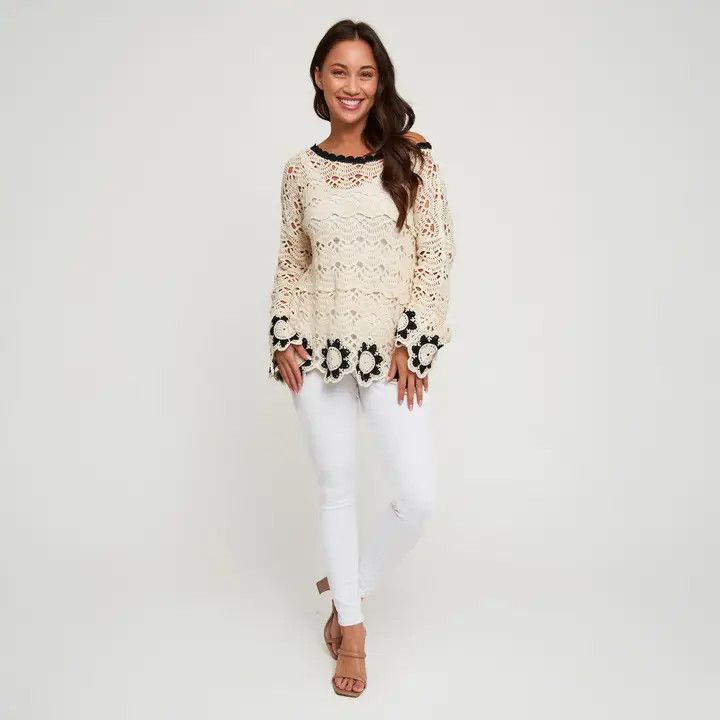 Faye Floral Crochet Long Sleeve Sweater