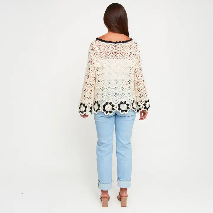 Faye Floral Crochet Long Sleeve Sweater