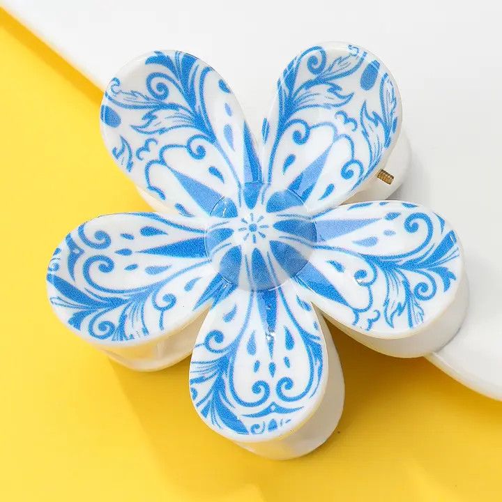 Blue &amp; White Porcelain Flower Hair Claw Clips