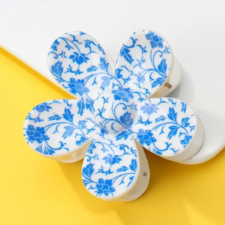 Blue &amp; White Porcelain Flower Hair Claw Clips