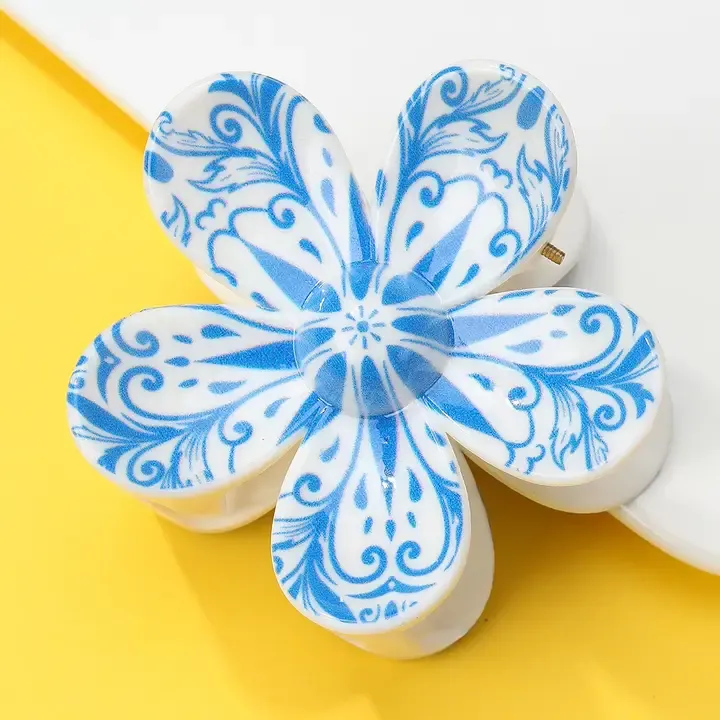 Blue &amp; White Porcelain Flower Hair Claw Clips, Color: Opt 1