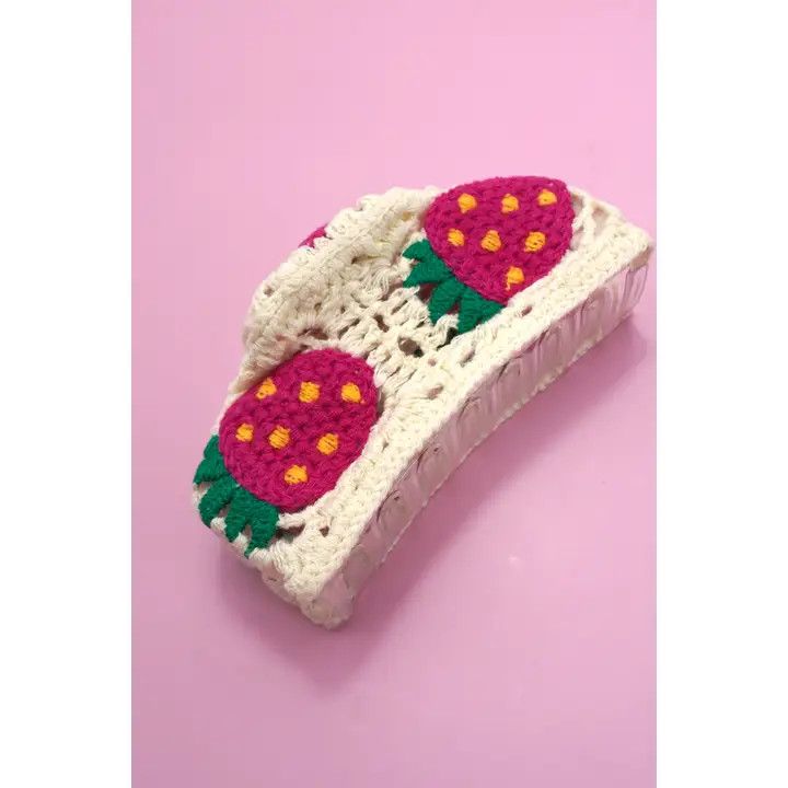 Jumbo Handmade Crochet Floral Hair Claw Clips, Color: White/Berry