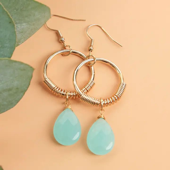 Acadia Faceted Angel Blue Glass Hoop Drop Earrings
