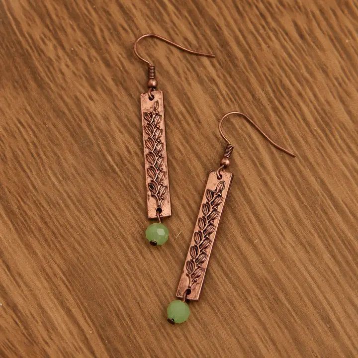 Western Textured Copper Bar Drop Earrings