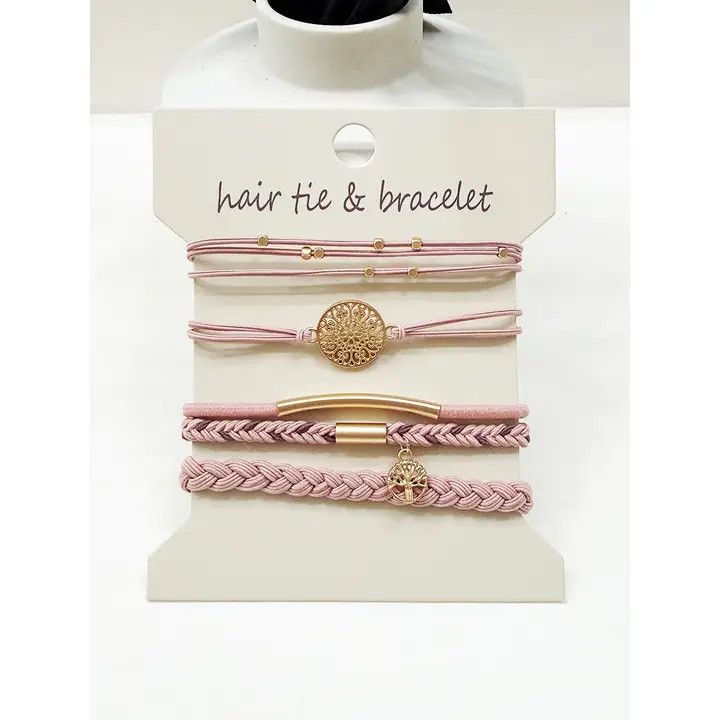 Boho Inspired Hair Tie Bracelets, Color: Pink