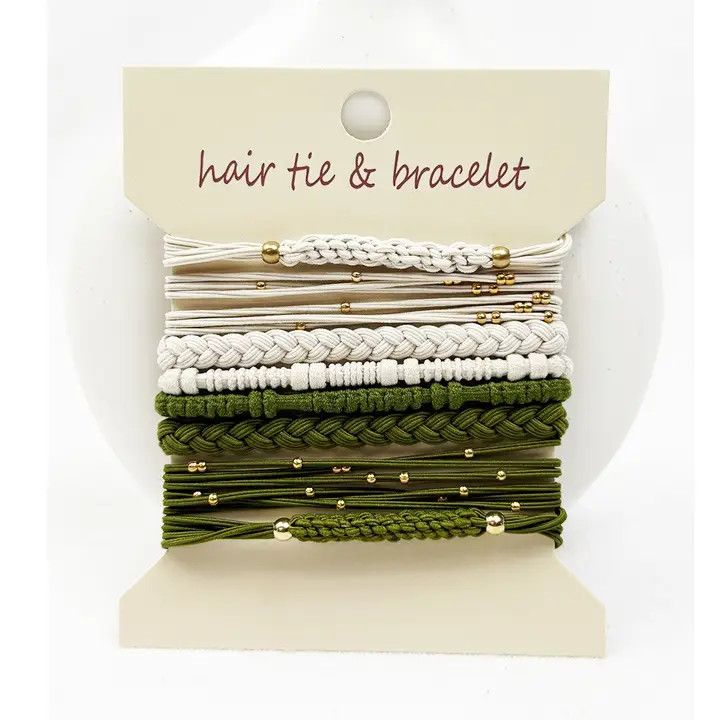Boho Inspired Hair Tie Bracelets, White/Green