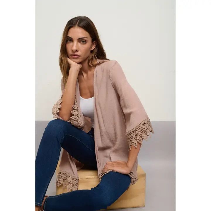 Crochet Lace Open Front Kimono