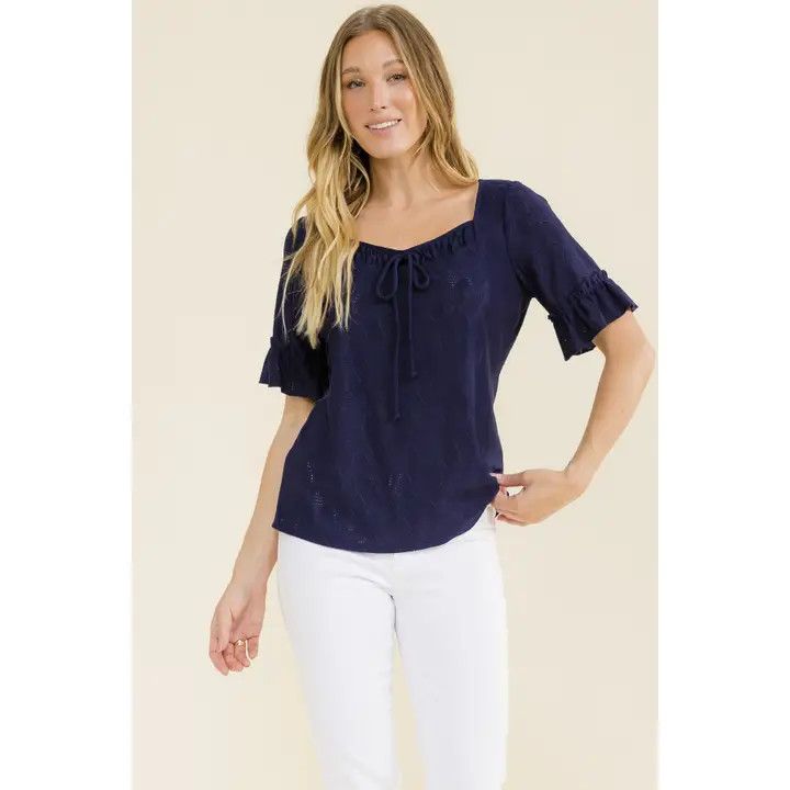 Eyelet Bell Sleeve Peasant Top