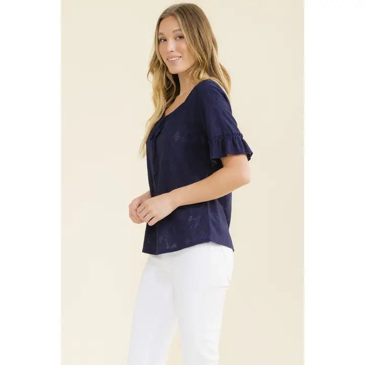 Eyelet Bell Sleeve Peasant Top