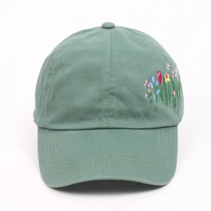 Flowers W/ Butterfly Side Embroidered Baseball Cap