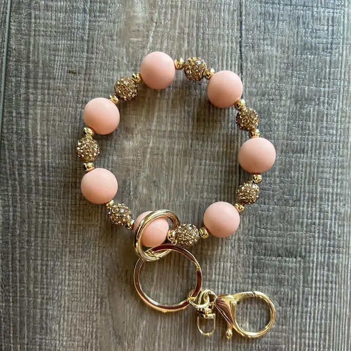 Sparkly Gold and Peach Wristlet Keychain