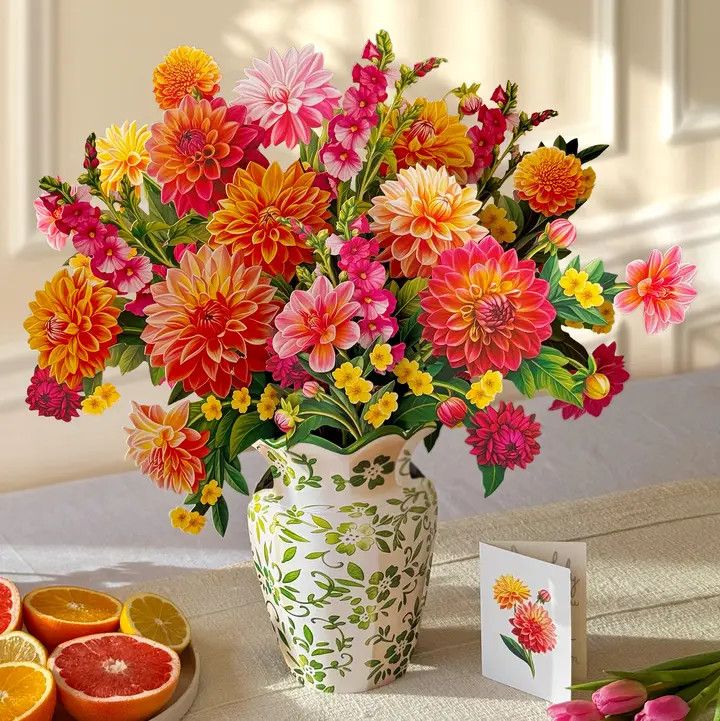 Grande Dahlia Sunrise Pop-Up Greeting Card