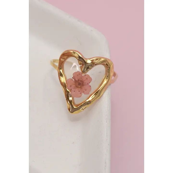18K Stainless Steel Tarnish Free Floral Ring, Heart Apricot