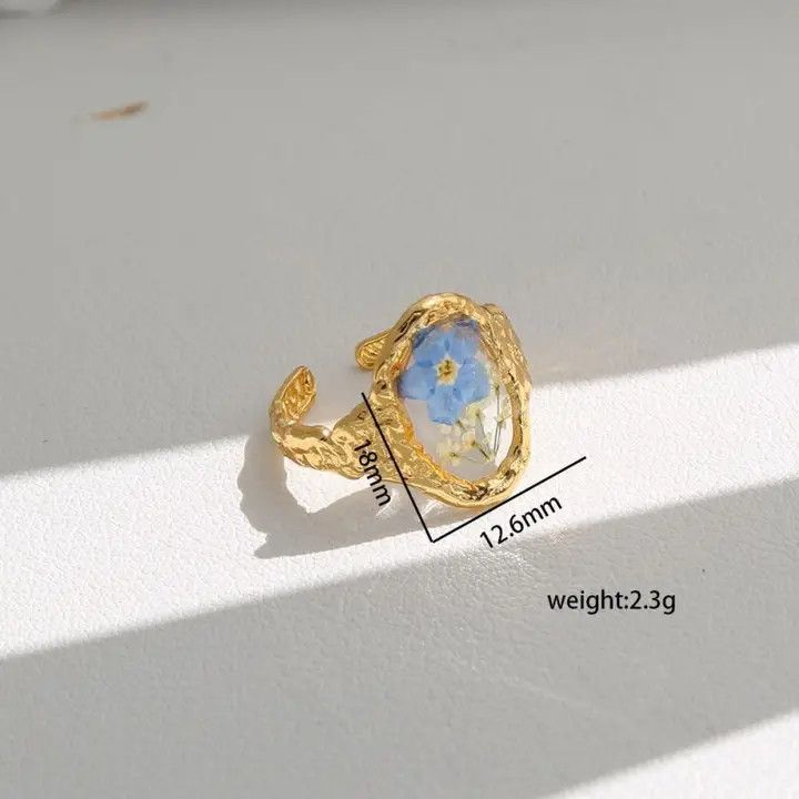 18K Stainless Steel Tarnish Free Floral Rings, Oval Blue