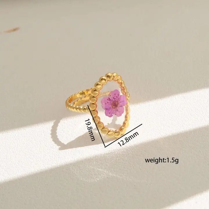 18K Stainless Steel Tarnish Free Floral Rings, Oval Violet