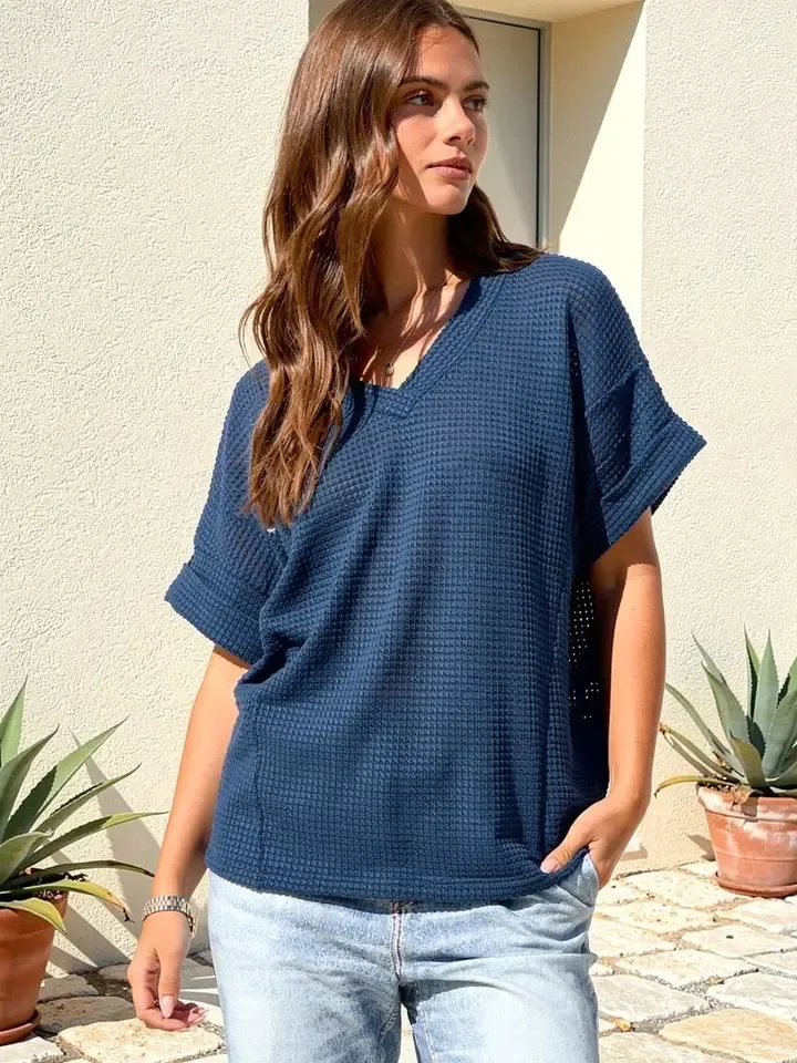 V-Neck Lightweight Sweater, Color: Navy, Size: S