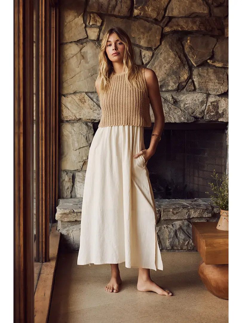 Chunky Sweater Twofer Midi Dress