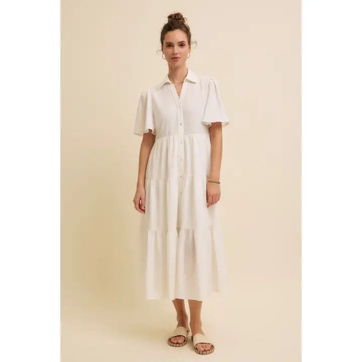 Flutter Sleeved Button-Down Shirt Midi Dress