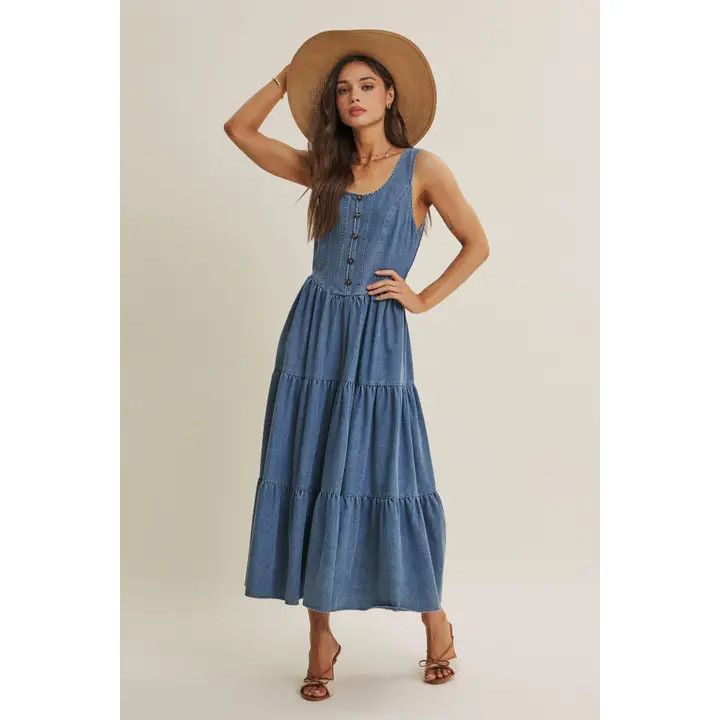 Classic Denim Tiered Midi Dress