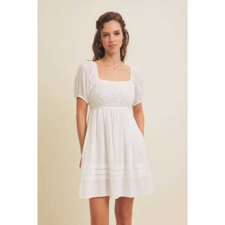 Cotton Gauze Crochet Babydoll Mini Dress