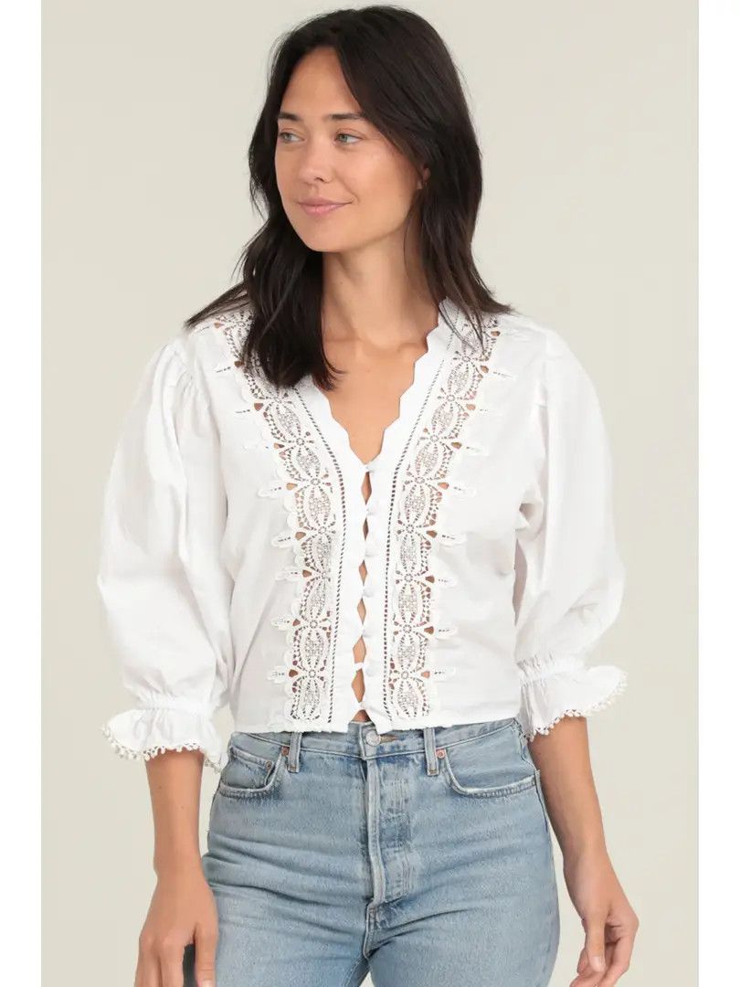 Eyelet Embroidered Button Front Lacey Blouse