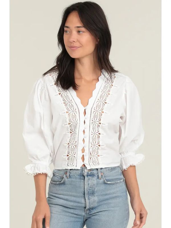 Eyelet Embroidered Button Front Lacey Blouse