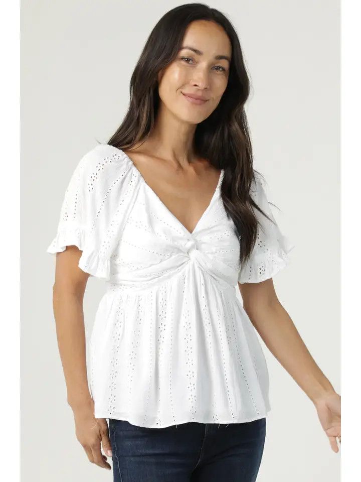 Eyelet Embroidered Twist Front Blouse