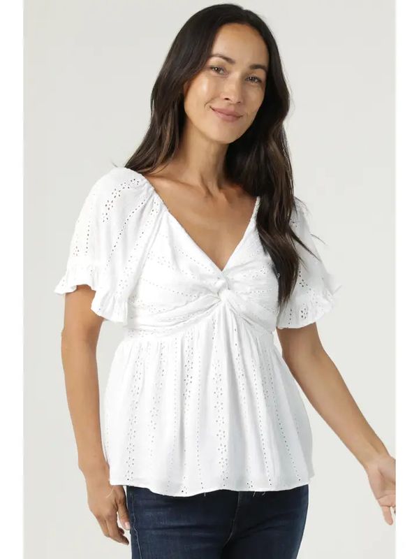 Eyelet Embroidered Twist Front Blouse