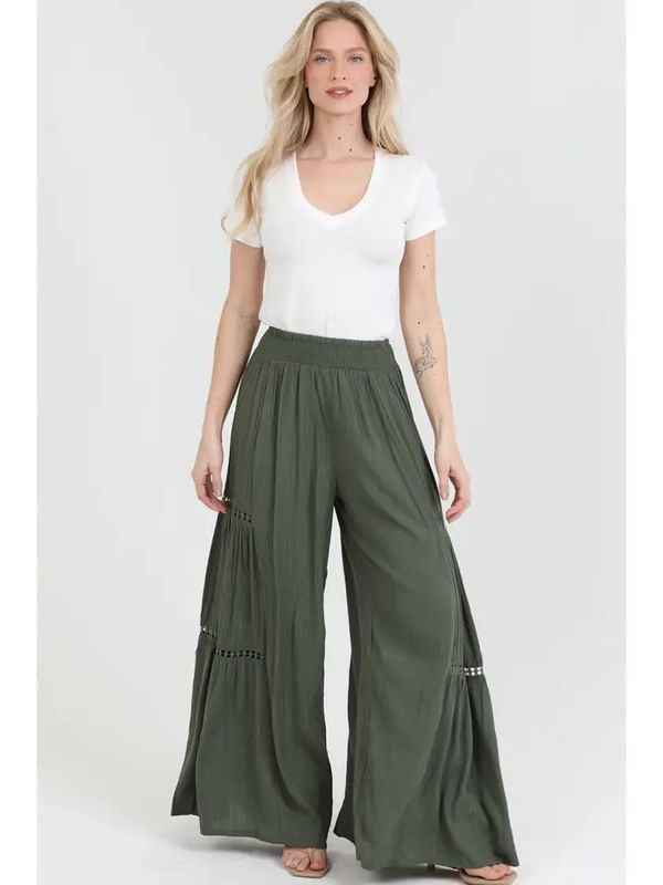 Lace Inserts Wide Leg Flare Pants