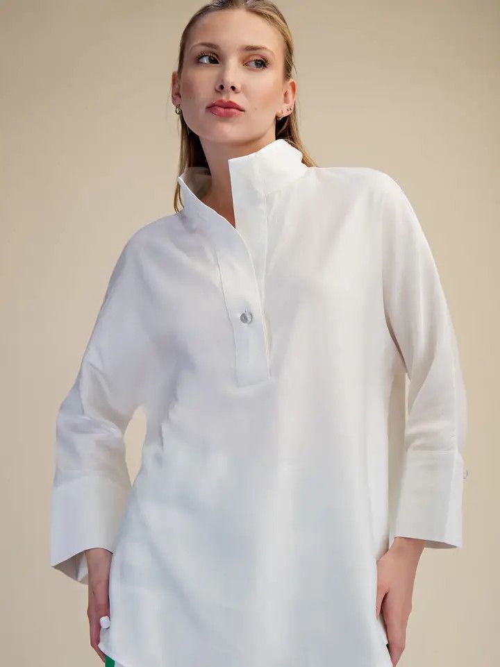 Stand Neck Collar Dolman Sleeves Shirt