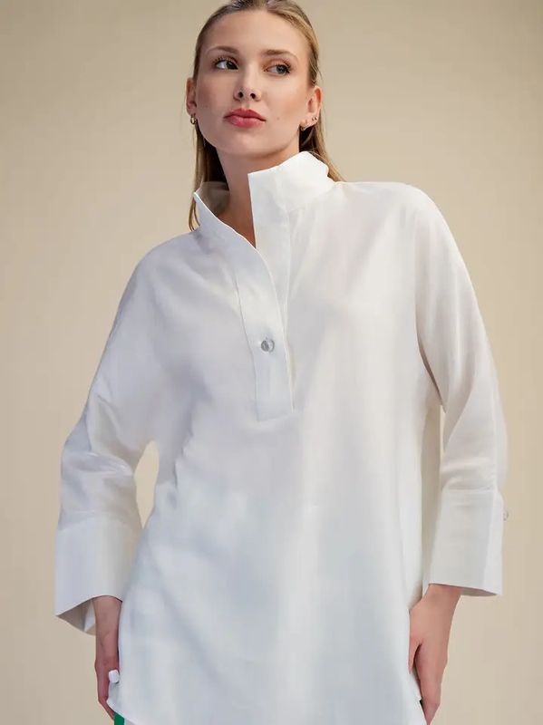 Stand Neck Collar Dolman Sleeves Shirt