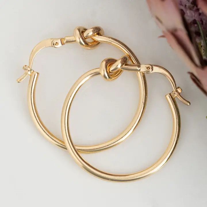Classic Knotted Hoop Nickel-Free Earrings, Color: Gold