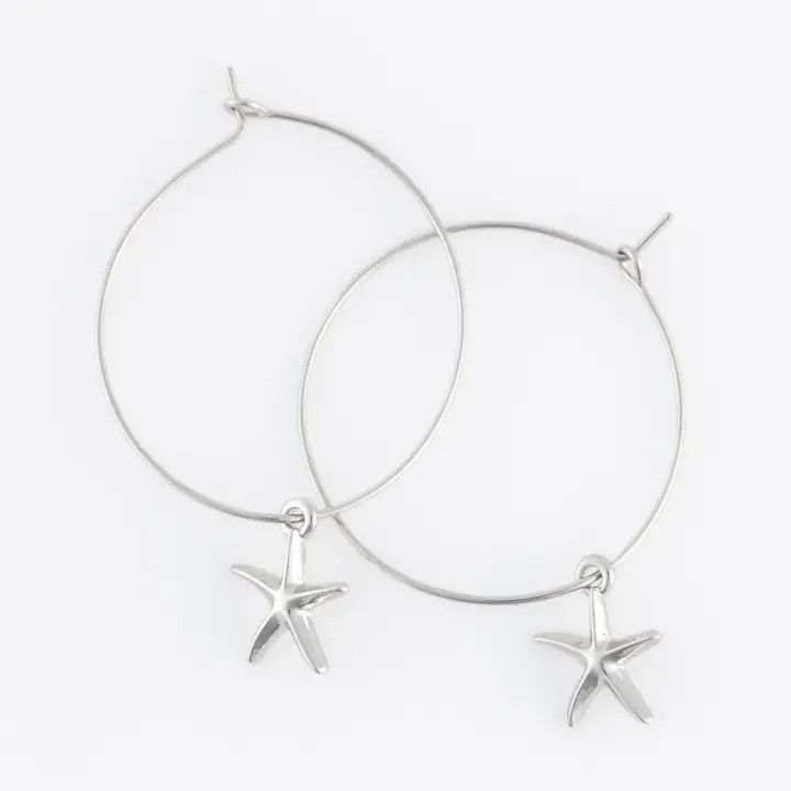 Dainty Starfish Charm Hoop Earrings