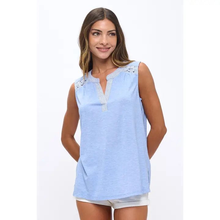 Striped Mix Media Tank Shirt, Denim