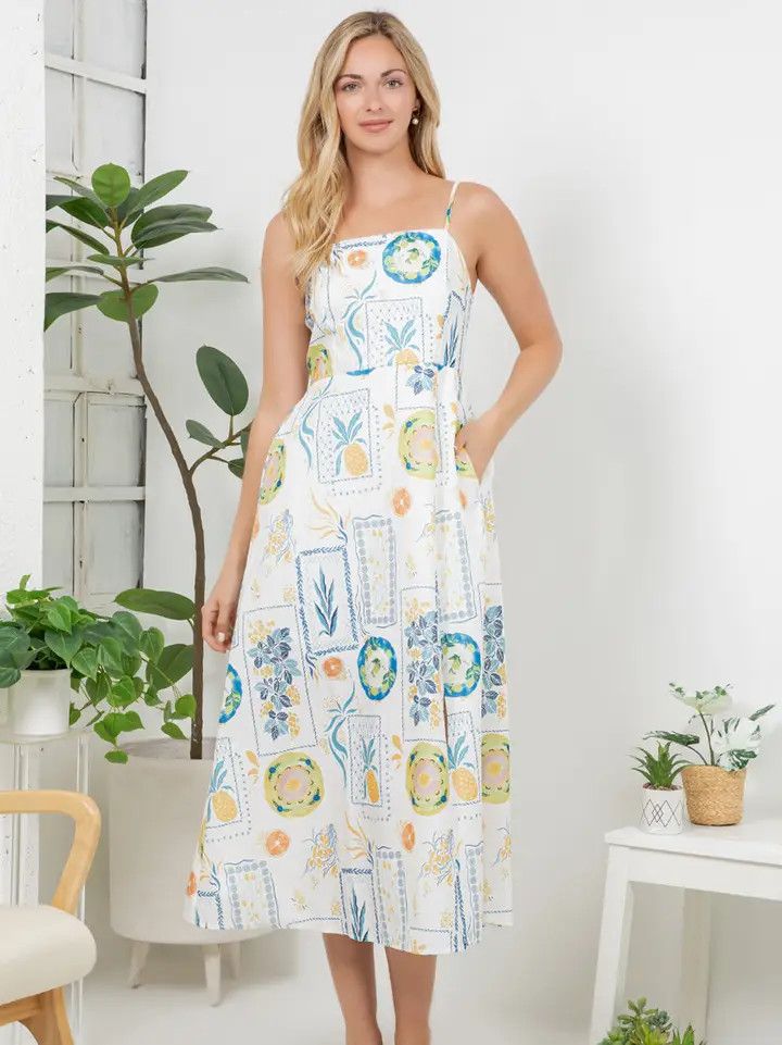 Fruit Sticker Print Cami Dress, White