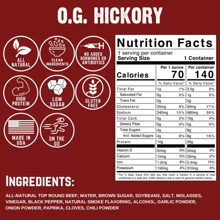OG Hickory Beef Jerky, 2oz
