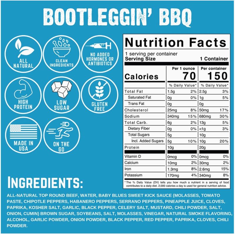 Bootleggin' Bbq Beef Jerky, 2oz