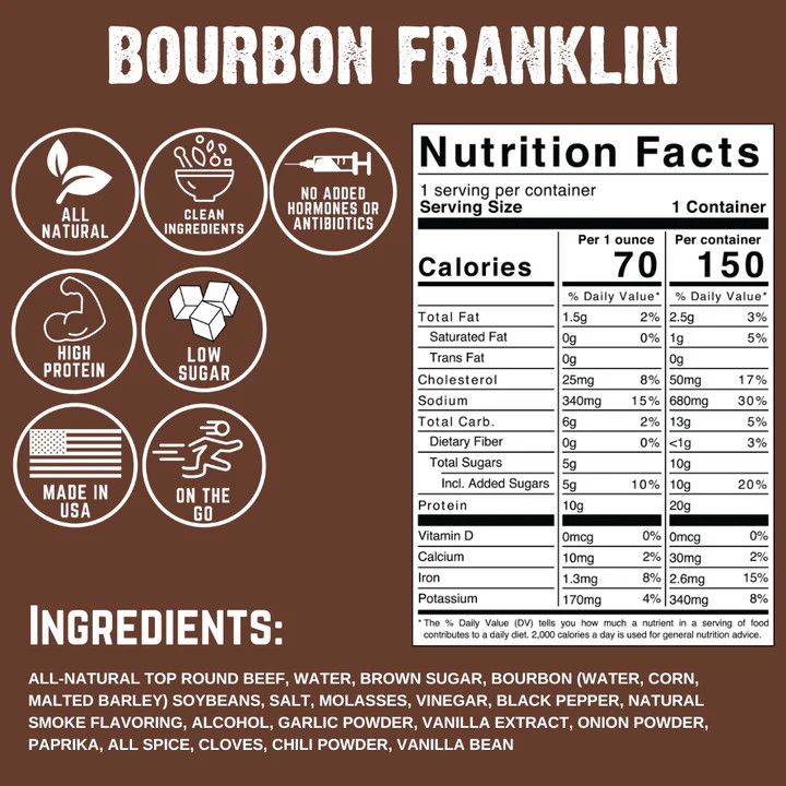 Bourbon Franklin Beef Jerky, 2oz