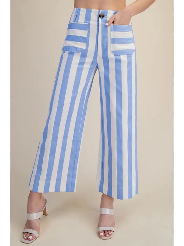 Colette Cropped Wide-Leg Stripe Pants, WHT/LBL