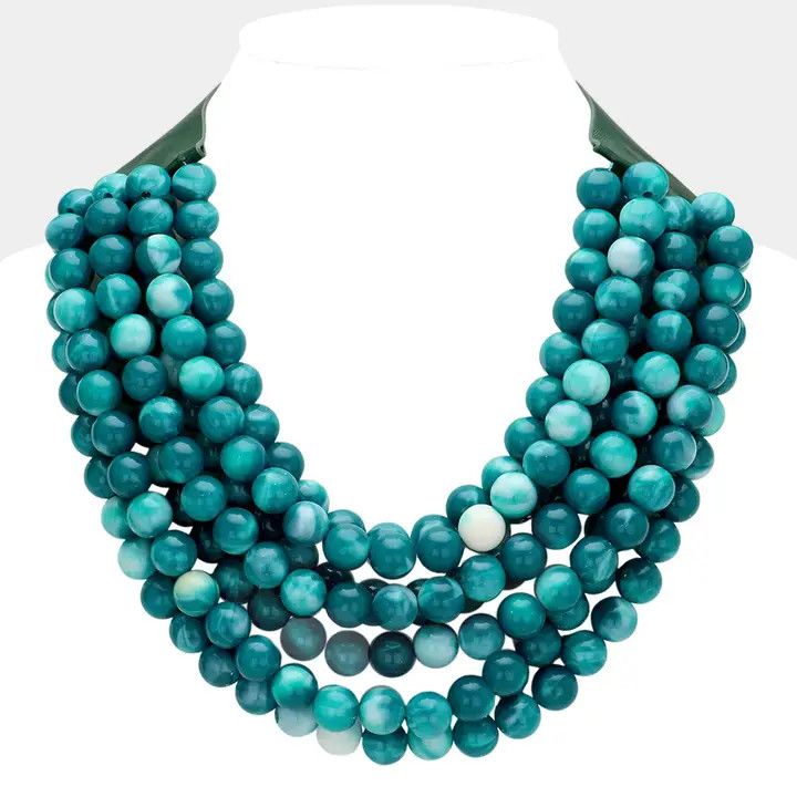 Chunky Acrylic Bead Layered Necklace, DK TQ
