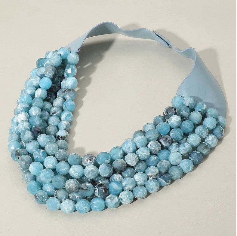 Marbled Beaded Multi Layered Necklace, BLU