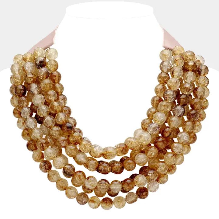 Chunky Acrylic Bead Layered Necklace, TAN