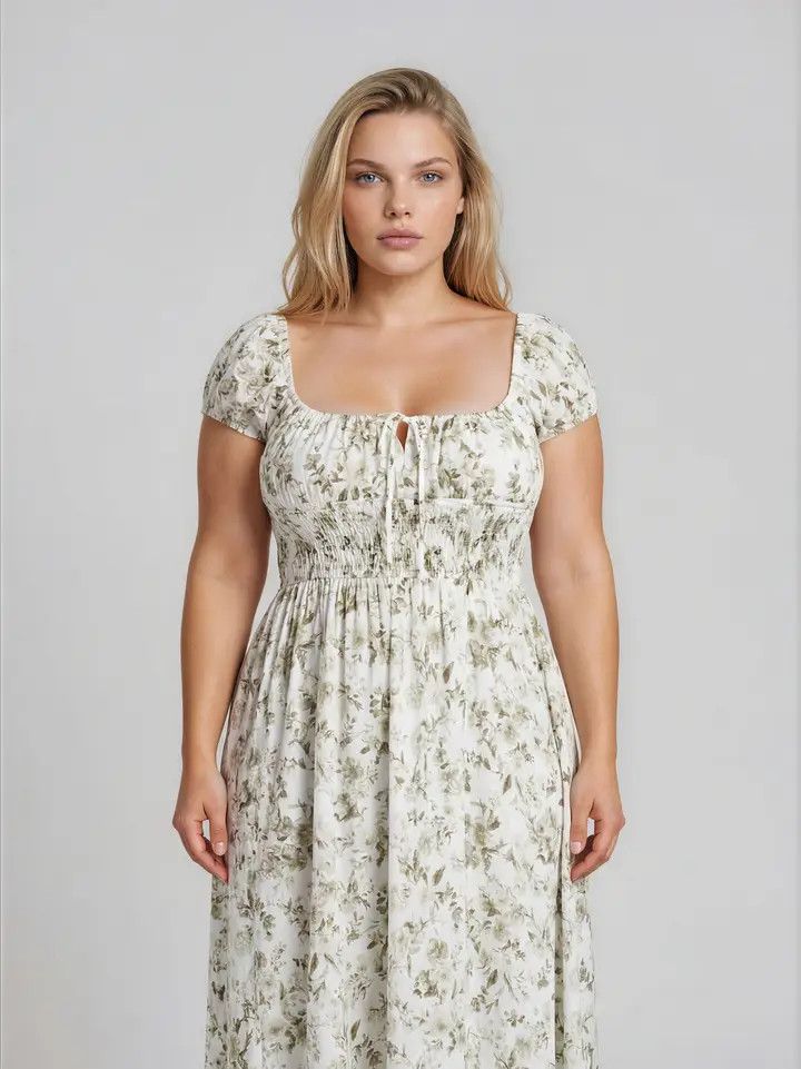 Floral Toile Short Sleeve Midi Dress