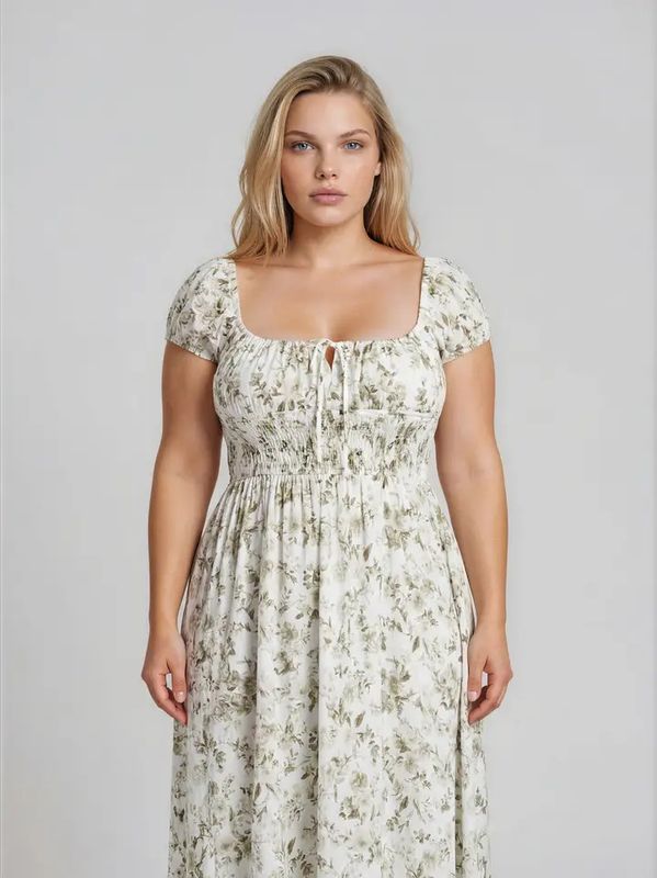 Floral Toile Short Sleeve Midi Dress